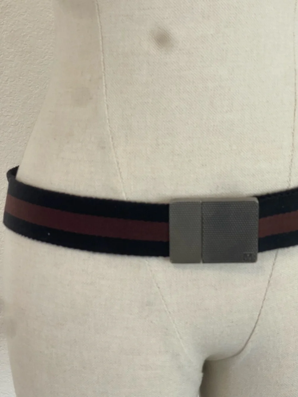 Gucci Canvas Two Tone Brown Black Stripe Web Adjustable Belt Metal Buckle Mens